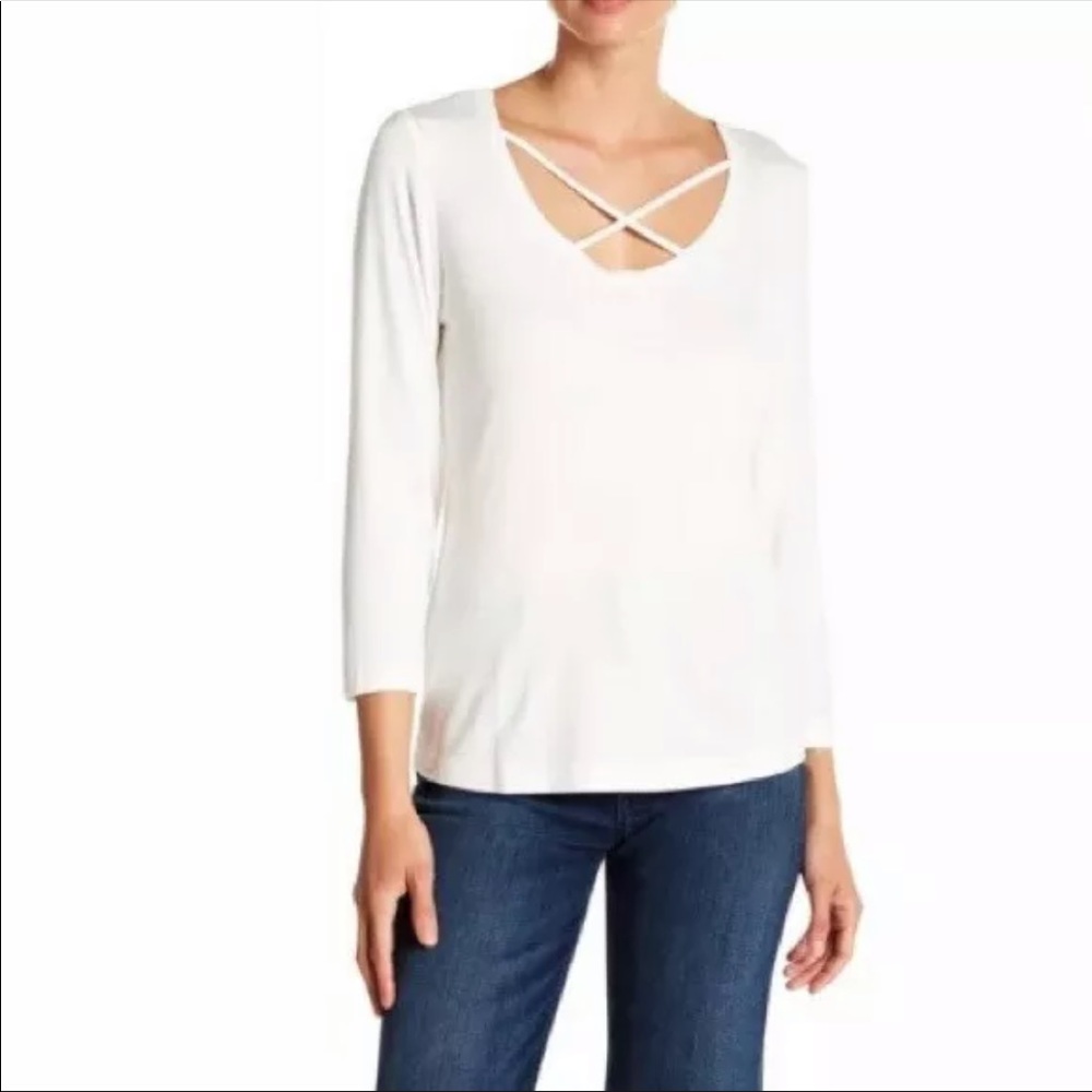 Nanette Lepore white long sleeve knit top new with tags size large cross cross